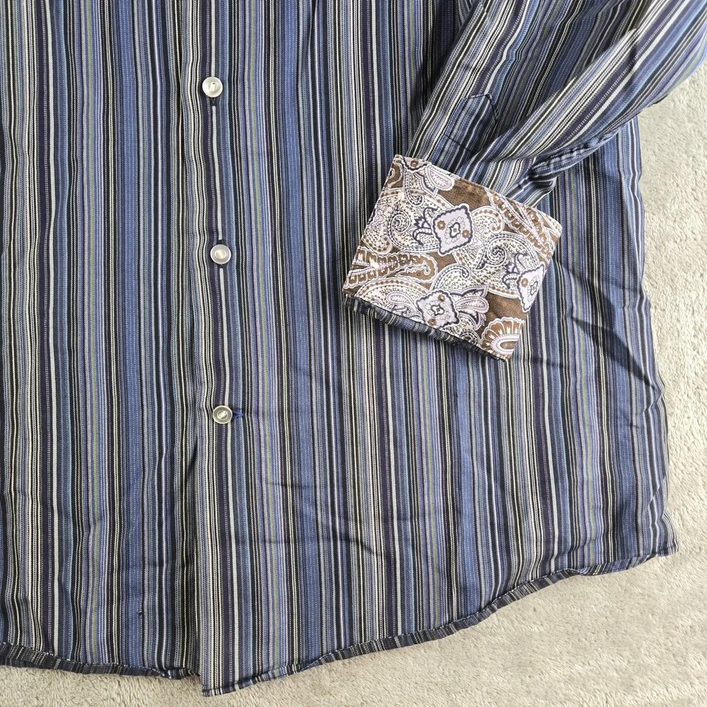 Vintage Banana Republic Shirt Mens Medium 15/15.5 Blue Striped Contrast Cuffs
